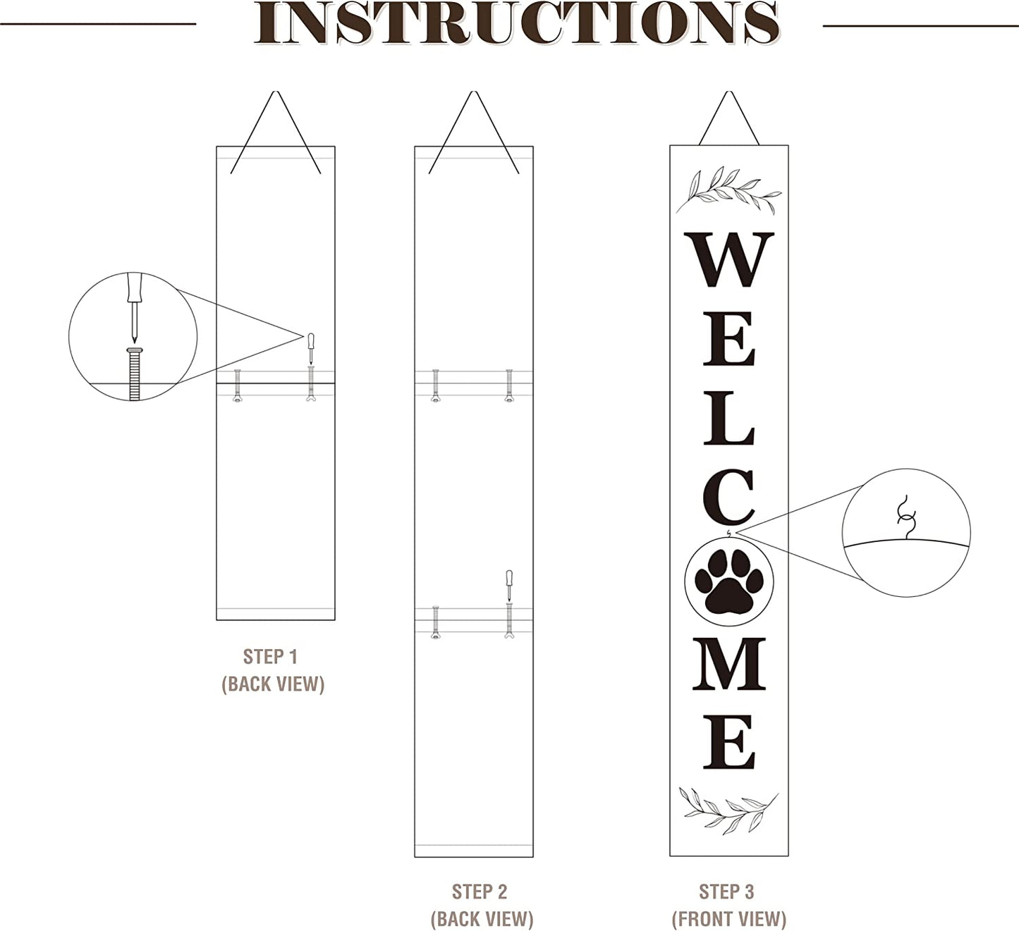 Welcome Sign for Front Porch with 10 Interchangeable Icons, 47 x 7.9 Inch