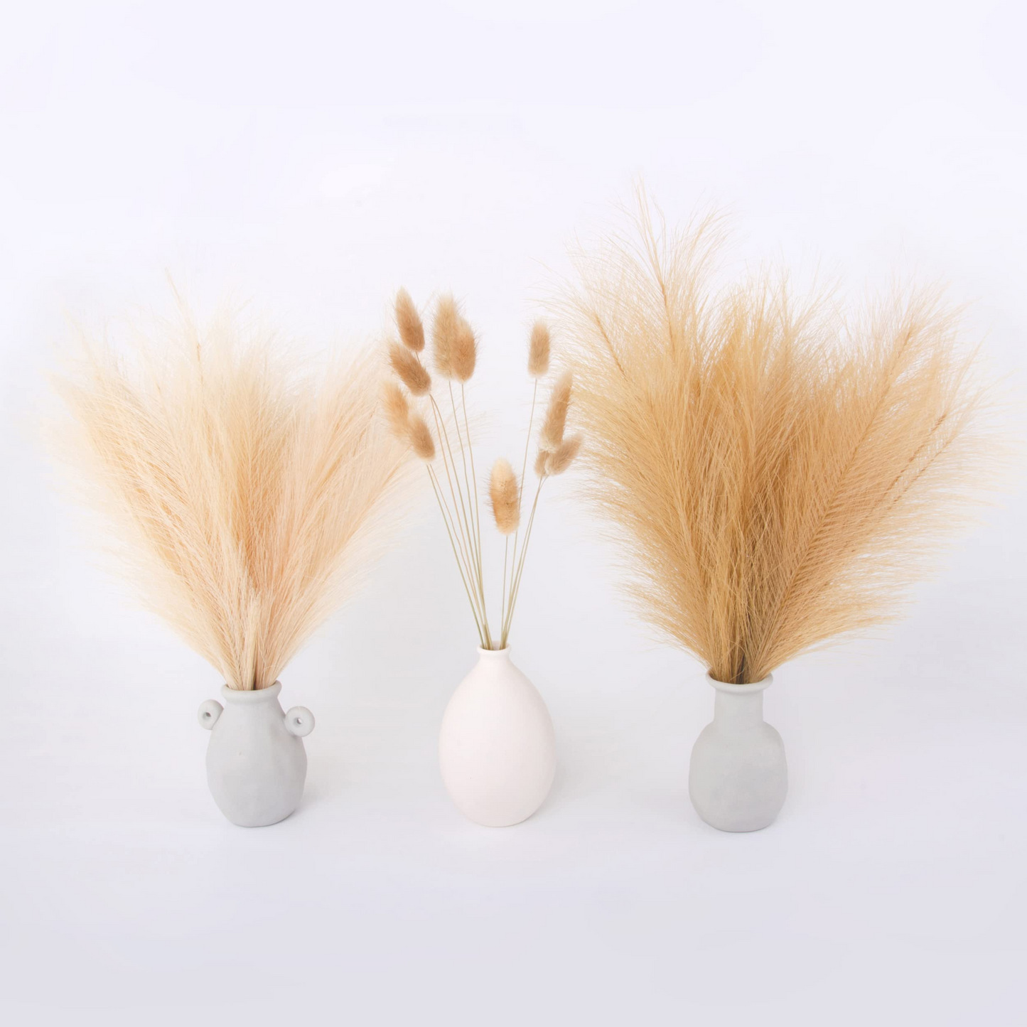 Vase Accent Faux Pampas Grass, 17'', 6 Pcs Faux Pampas Grass & 10 Pcs Bunny Tails