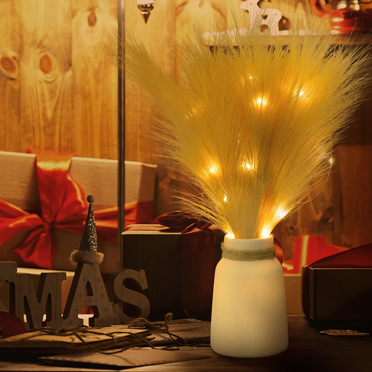 Vase Accent Faux Pampas Grass, 17'', 6 Pcs, Light-up