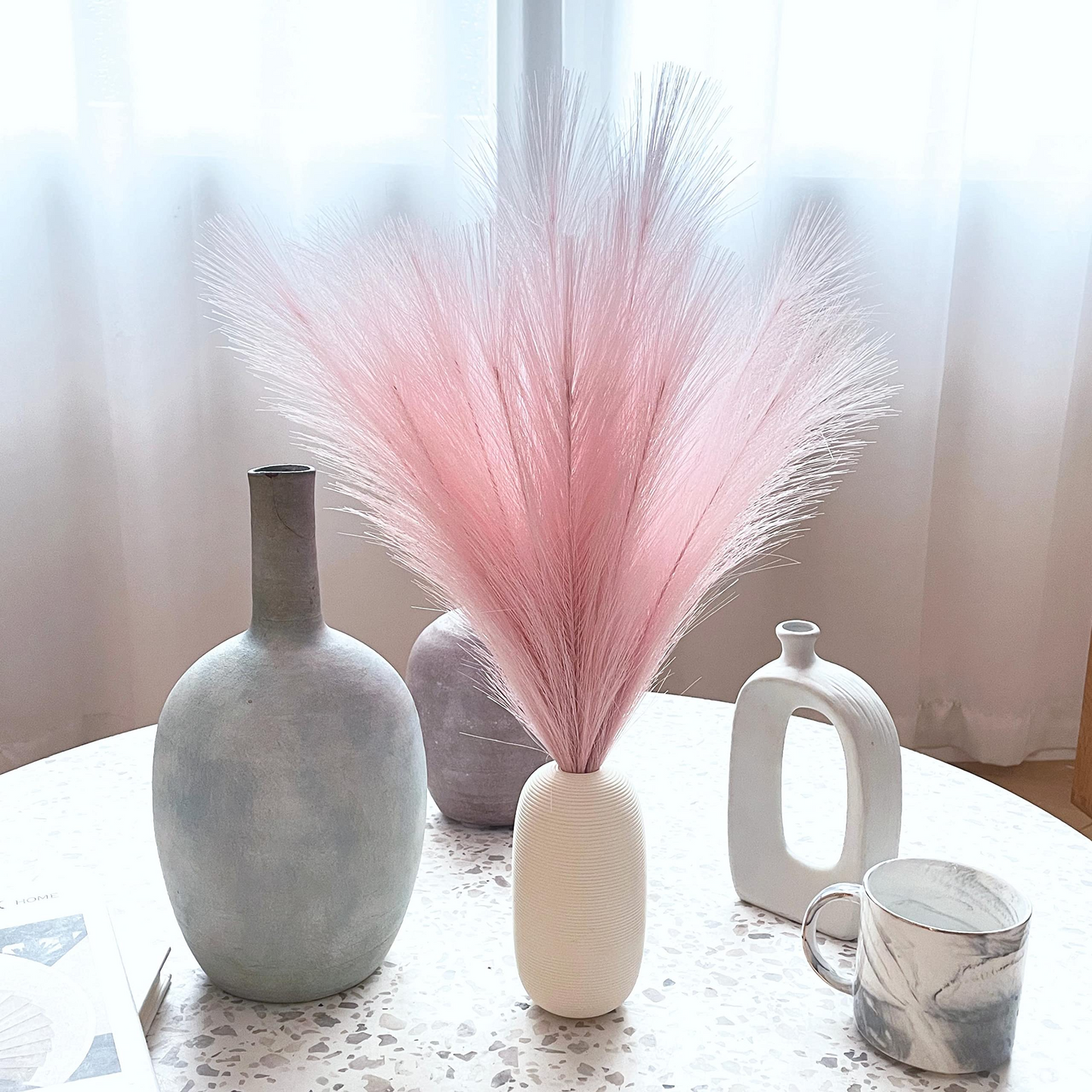 Vase Accent Faux Pampas Grass, 17'', 6 Pcs, Baby Pink