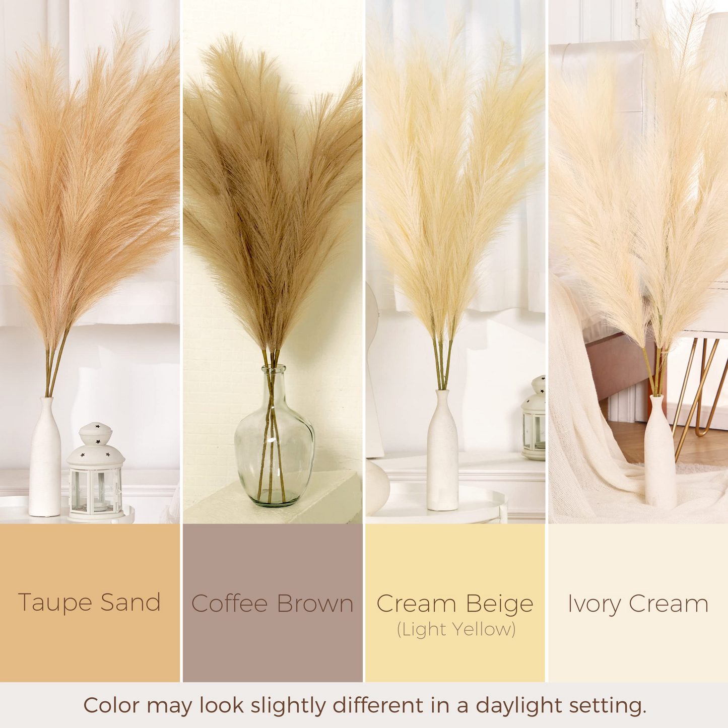 Large Faux Pampas Grass, 3 Pcs, 43'', Ivory Cream