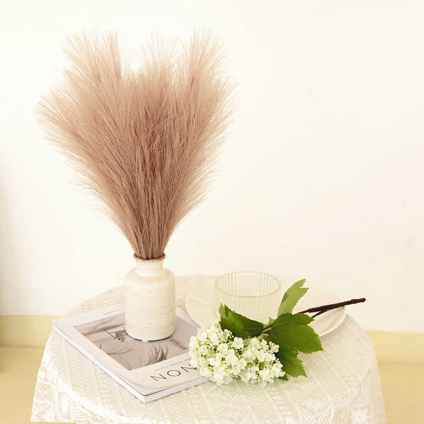 Vase Accent Faux Pampas Grass, 17'', 6 Pcs, Coffee Brown