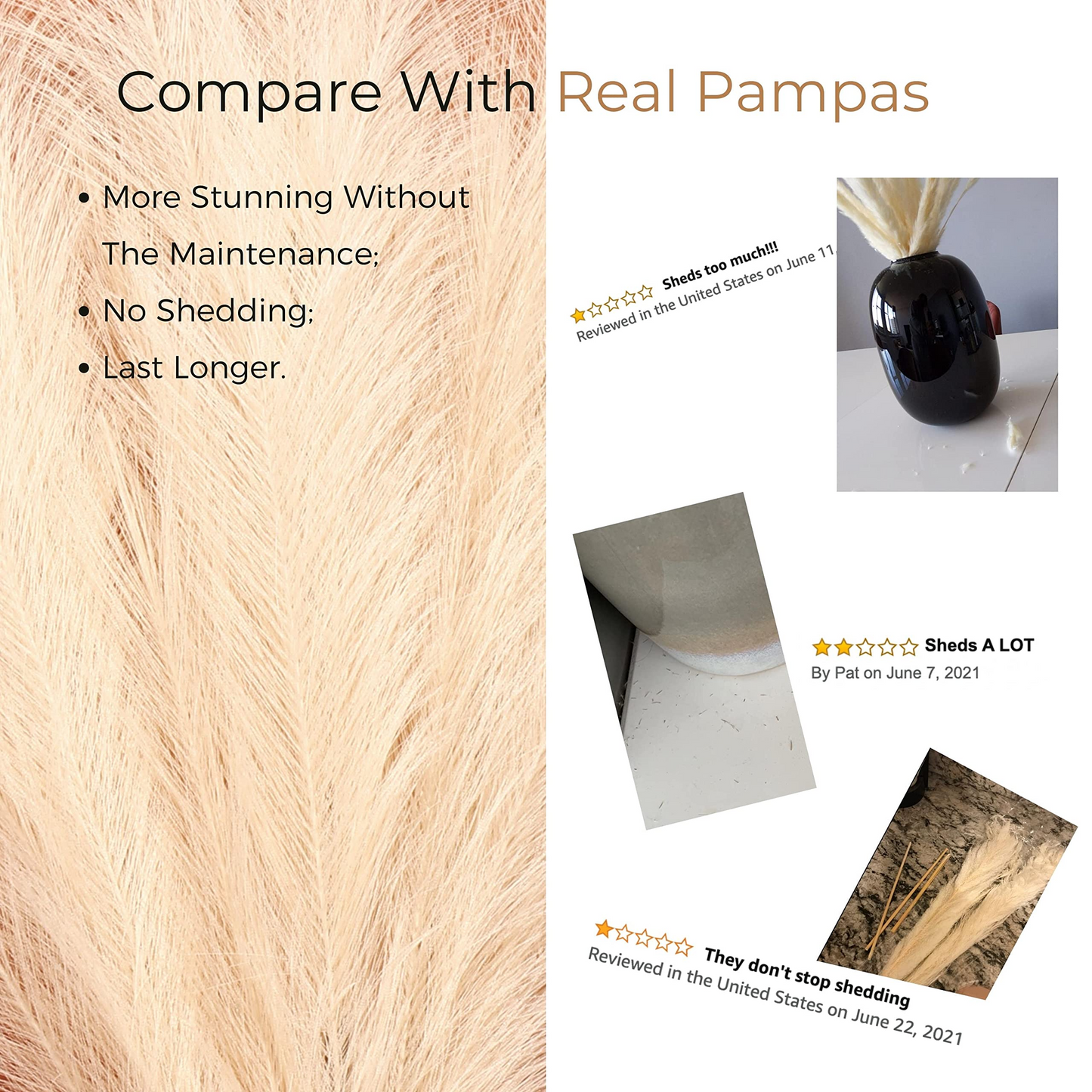 5 PCS 43 Inches/110cm Faux Pampas Grass, Design for Assembly, Ivory Cream