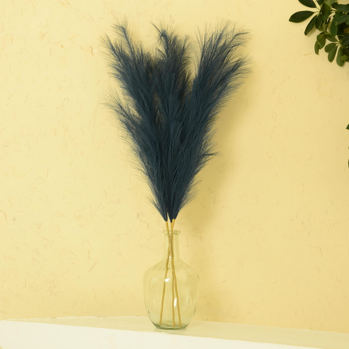 Large Faux Pampas Grass, 3 Pcs, 43'', Navy Blue