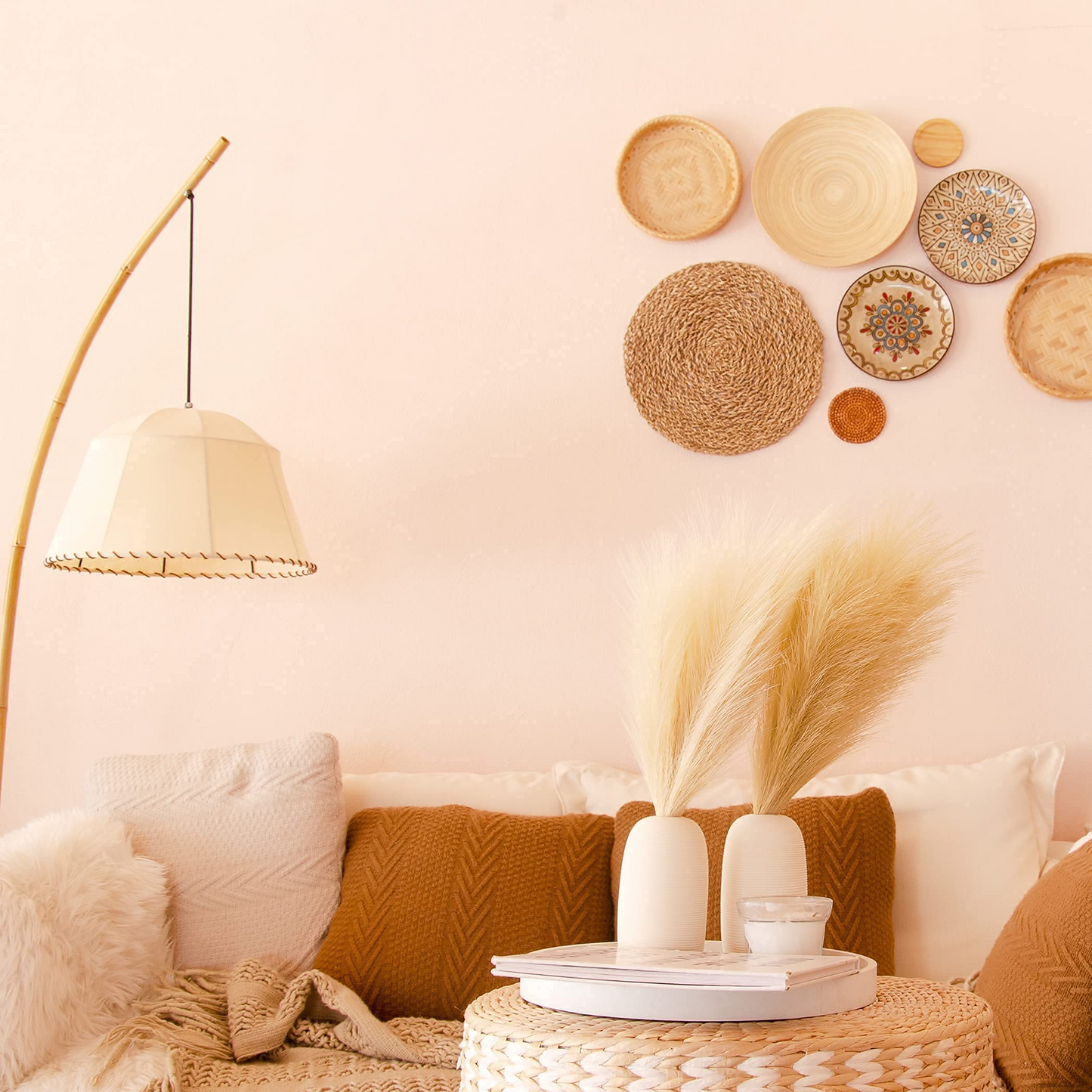 Vase Accent Faux Pampas Grass, 17'', 6 Pcs, Mix Color (Cream & Taupe)