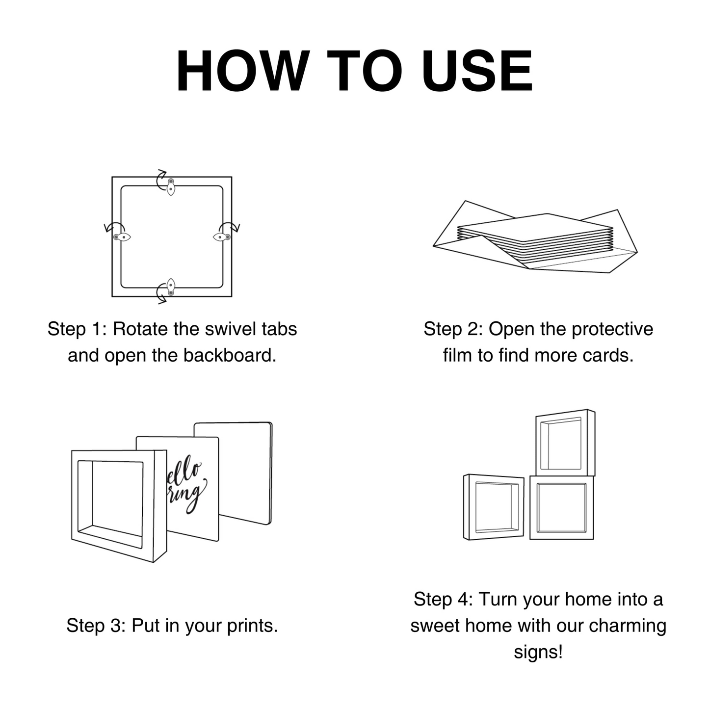 Farmhouse Decor Signs, Set of 3 6"x6" Frames with 18 Interchangeable Signs