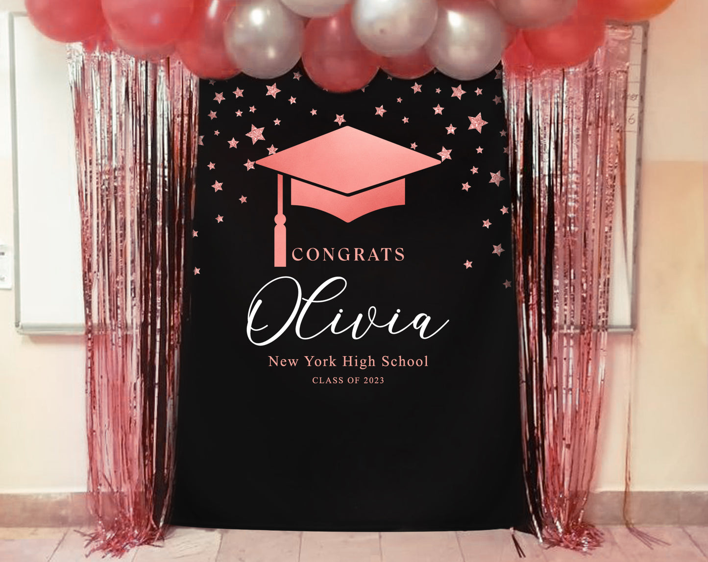 Pink Star Graduation Banner