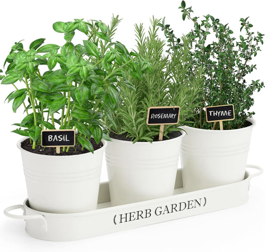 PERFNIQUE Indoor Herb Garden, Herb Planter for Indoor/Outdoor, Farmhouse Plant Pots, Windowsill Herb Garden with Tray(Planter only) Window Pots
