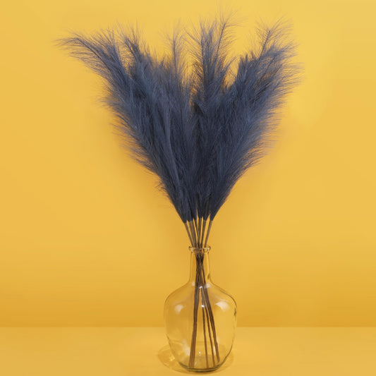7 Pcs 38'' Faux Pampas Grass, Navy Blue