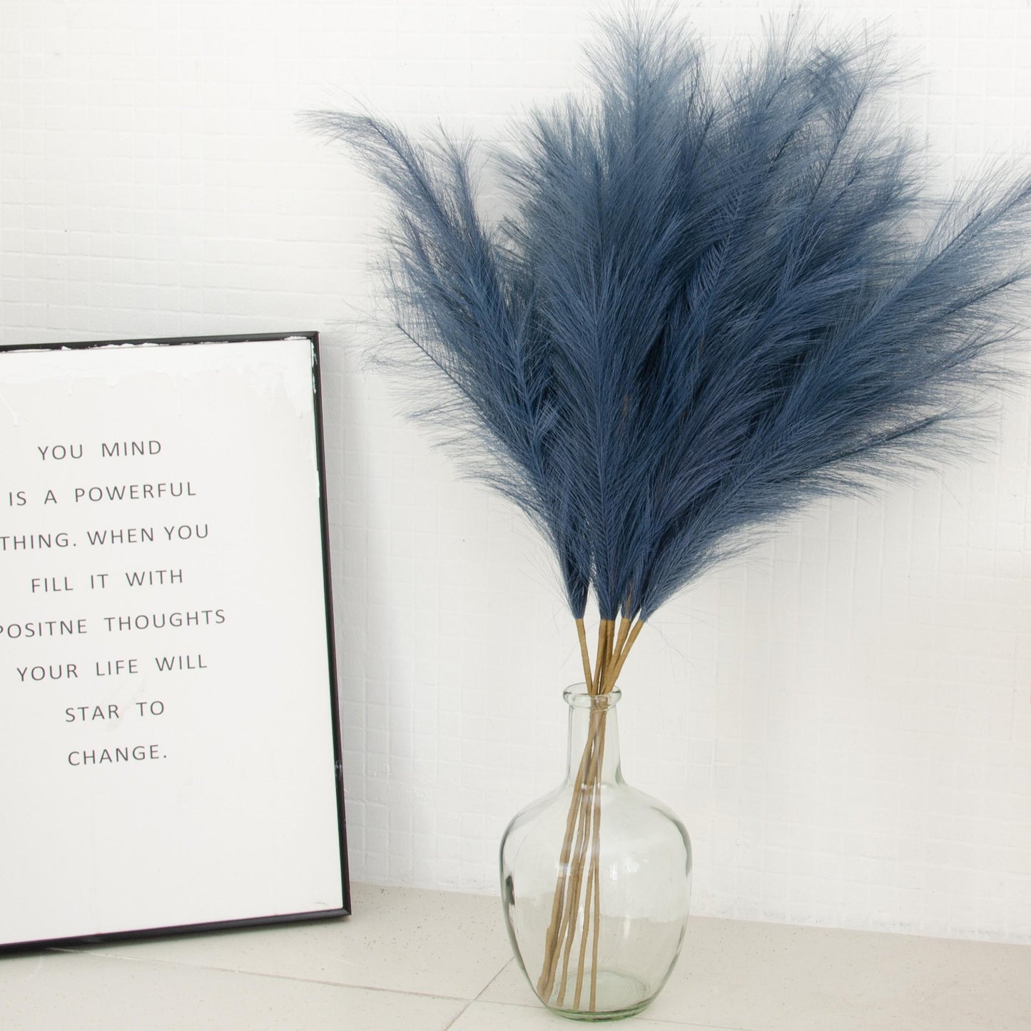 7 Pcs 38'' Faux Pampas Grass, Navy Blue