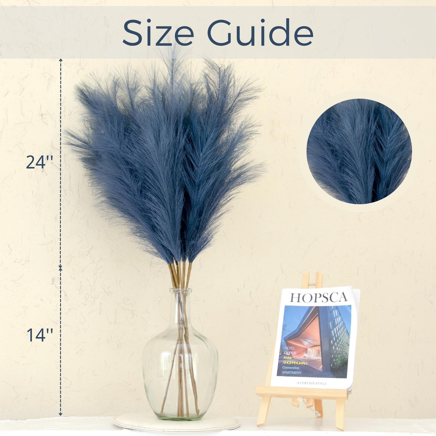 7 Pcs 38'' Faux Pampas Grass, Navy Blue