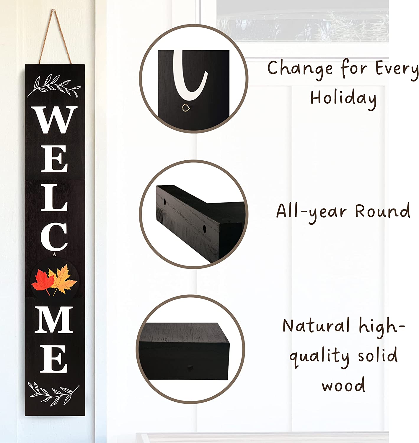 Welcome Sign for Front Porch with 10 Interchangeable Icons, 47 x 7.9 Inch