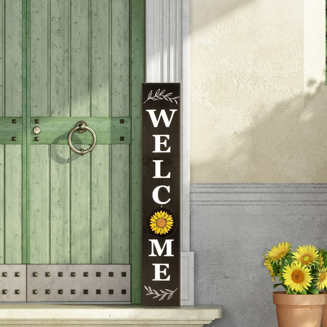 Welcome Sign for Front Porch with 10 Interchangeable Icons, 47 x 7.9 Inch
