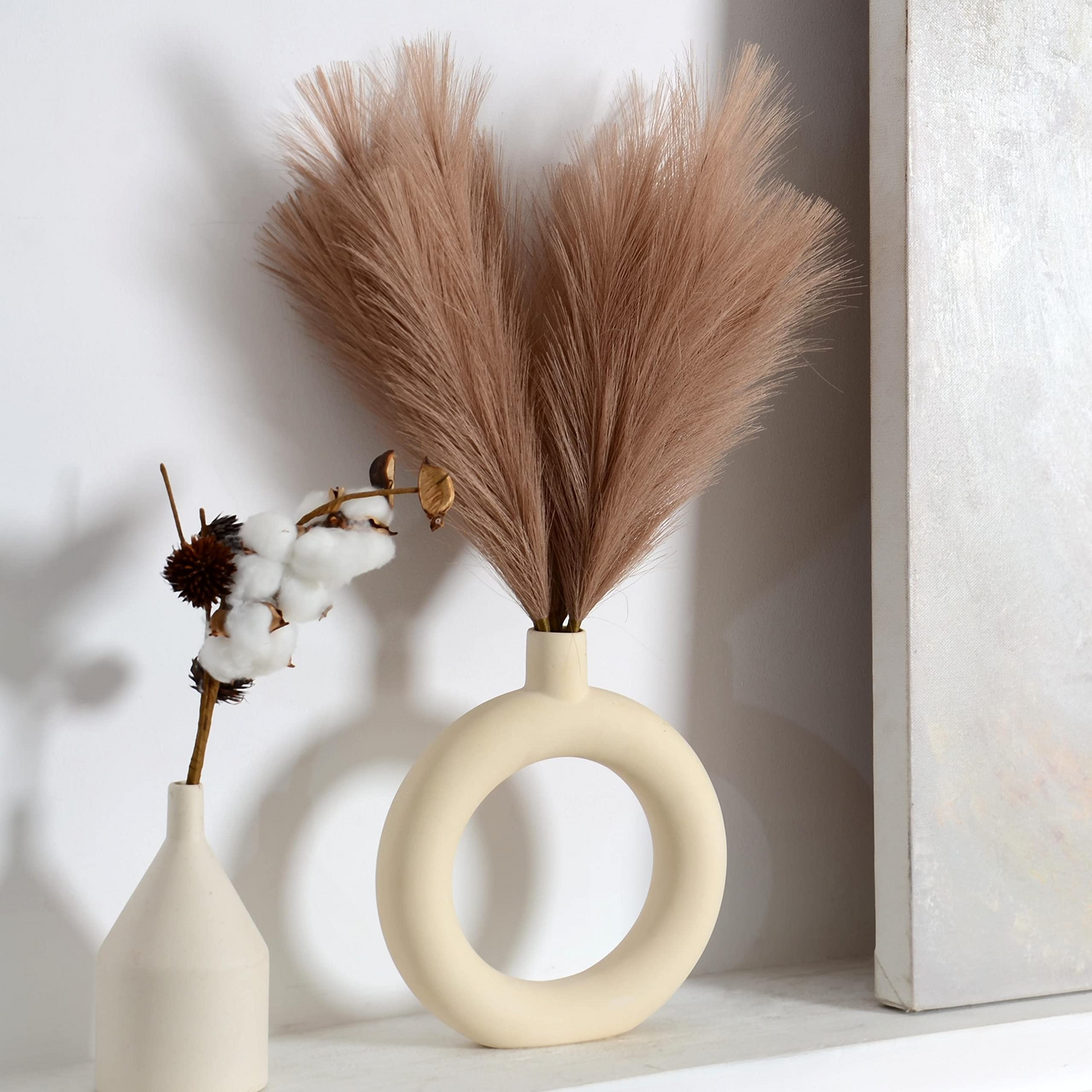 Vase Accent Faux Pampas Grass, 17'', 6 Pcs, Coffee Brown