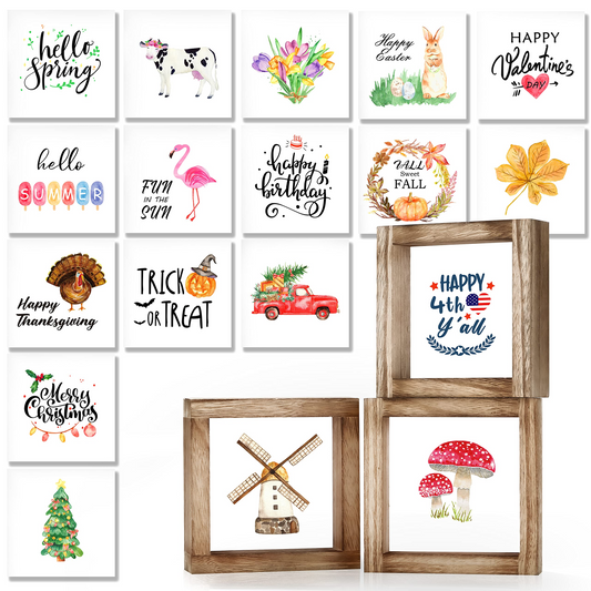 Farmhouse Decor Signs, Set of 3 6"x6" Frames with 18 Interchangeable Signs