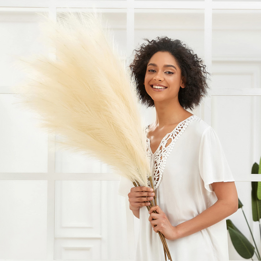 Large Faux Pampas Grass, 3 Pcs, 43'', Ivory Cream