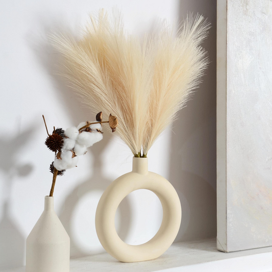 Vase Accent Faux Pampas Grass, 17'', 6 Pcs, Cream