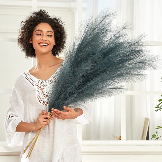 Large Faux Pampas Grass, 3 Pcs, 43'', Smoke Green