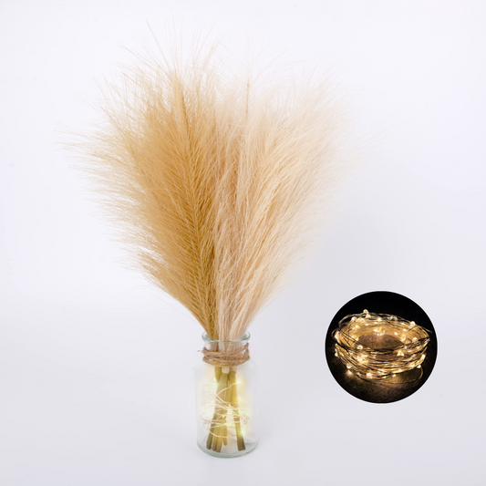 Vase Accent Faux Pampas Grass, 17'', 6 Pcs, Light-up