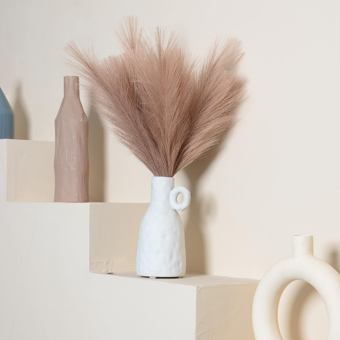 Vase Accent Faux Pampas Grass, 17'', 6 Pcs, Coffee Brown
