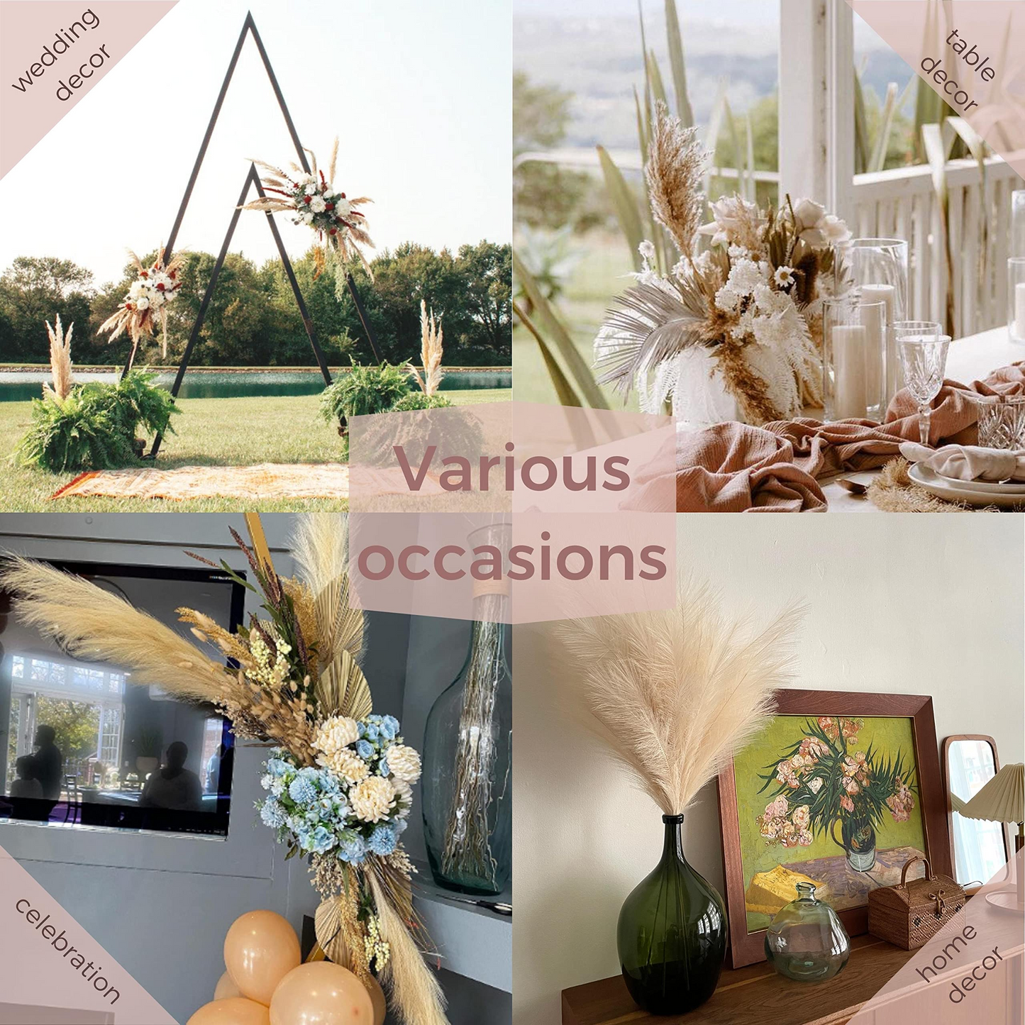 Large Faux Pampas Grass, 3 Pcs, 43'', Beige