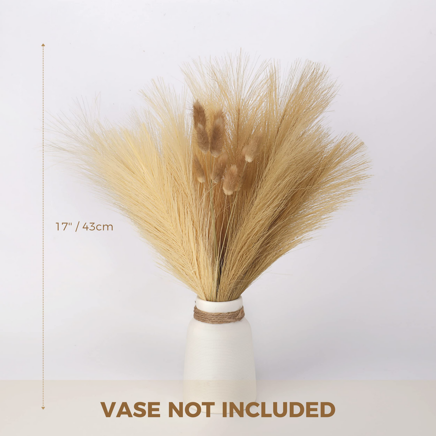 Vase Accent Faux Pampas Grass, 17'', 6 Pcs Faux Pampas Grass & 10 Pcs Bunny Tails