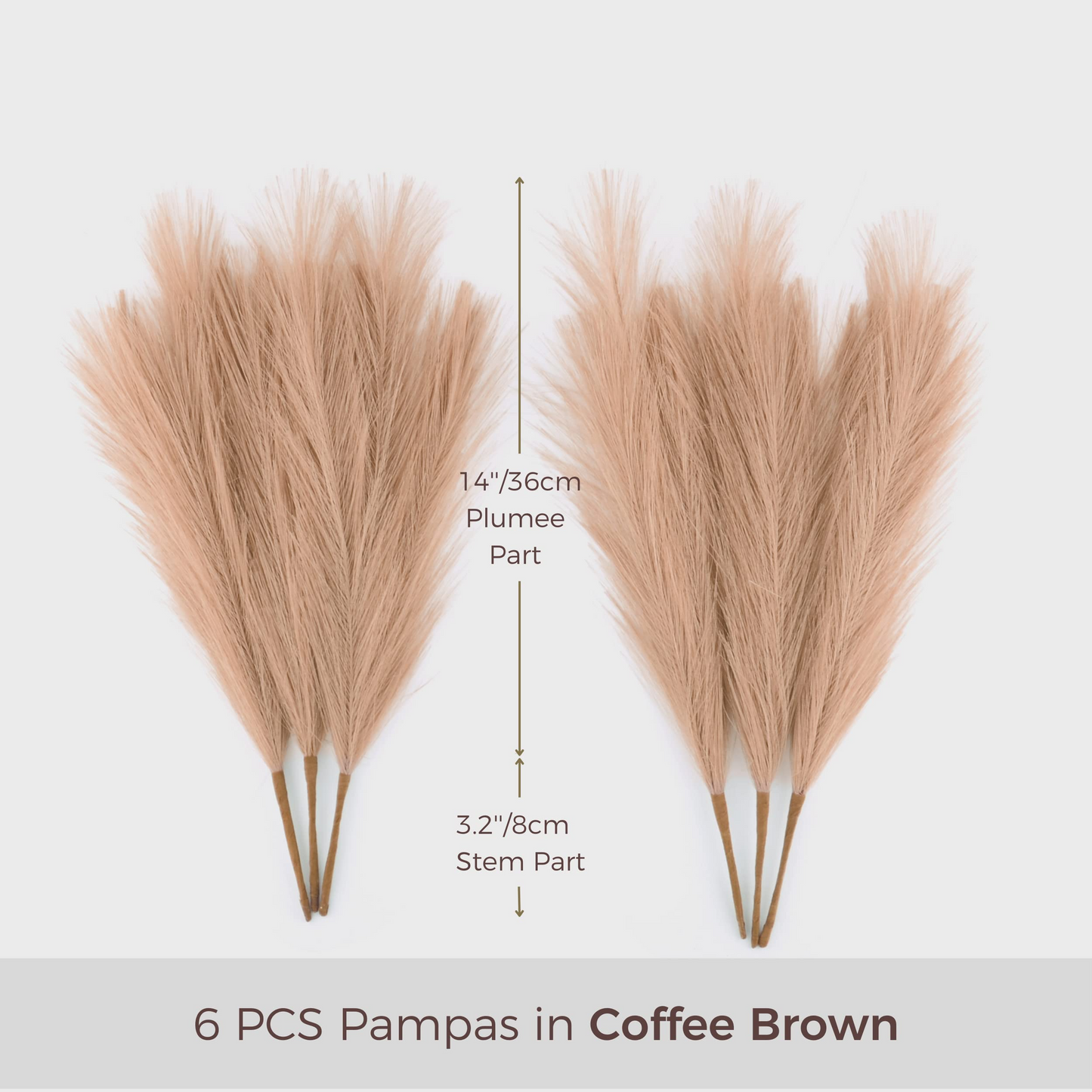 Vase Accent Faux Pampas Grass, 17'', 6 Pcs, Coffee Brown