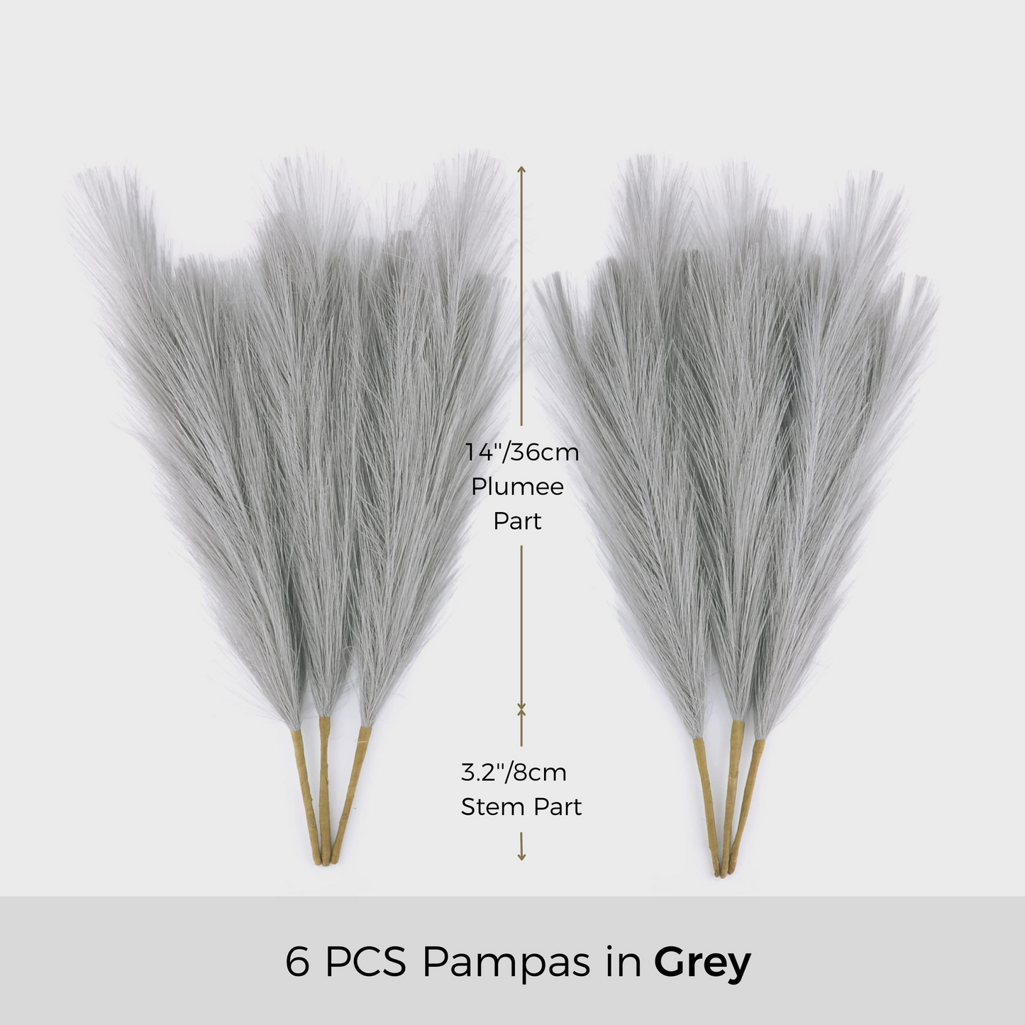 Vase Accent Faux Pampas Grass, 17'', 6 Pcs, Gray