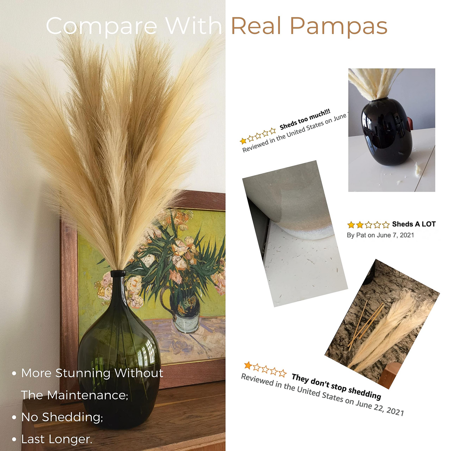 Large Faux Pampas Grass, 5 Pcs, 43'', Mix Color(Beige & Taupe)