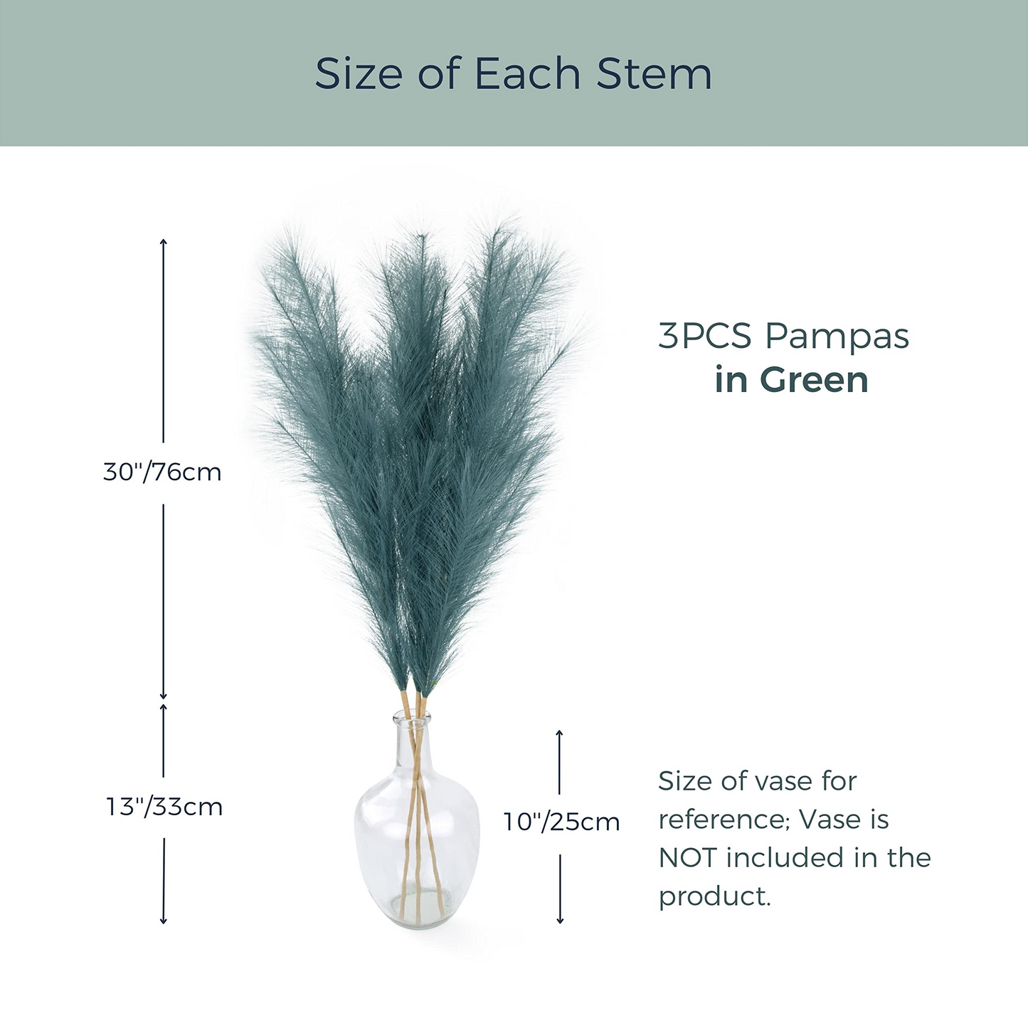 Large Faux Pampas Grass, 3 Pcs, 43'', Smoke Green