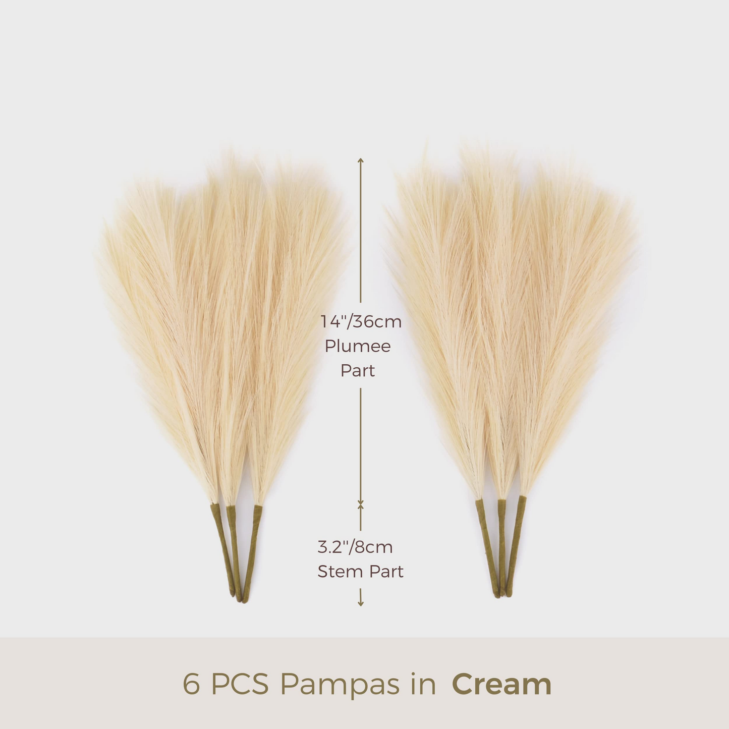 Vase Accent Faux Pampas Grass, 17'', 6 Pcs, Cream