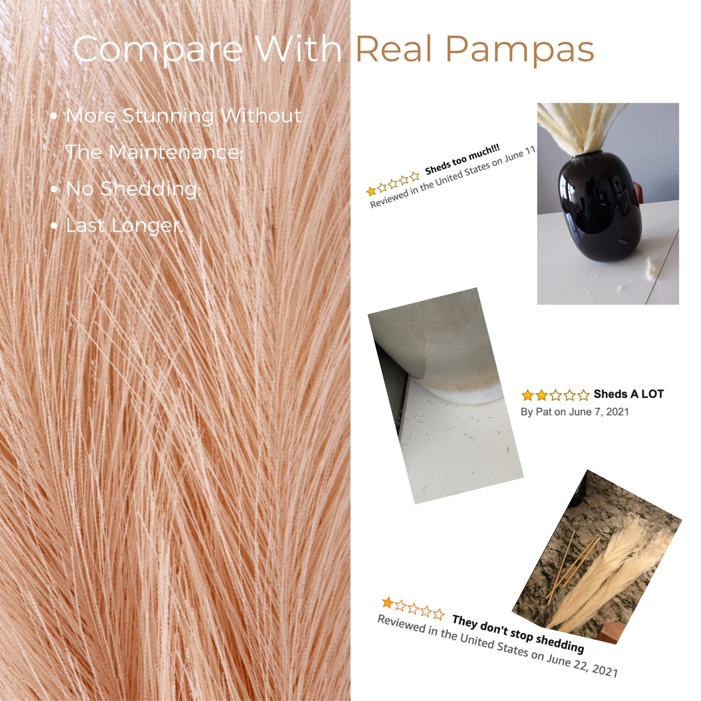 Vase Accent Faux Pampas Grass, 17'', 6 Pcs, Coffee Brown