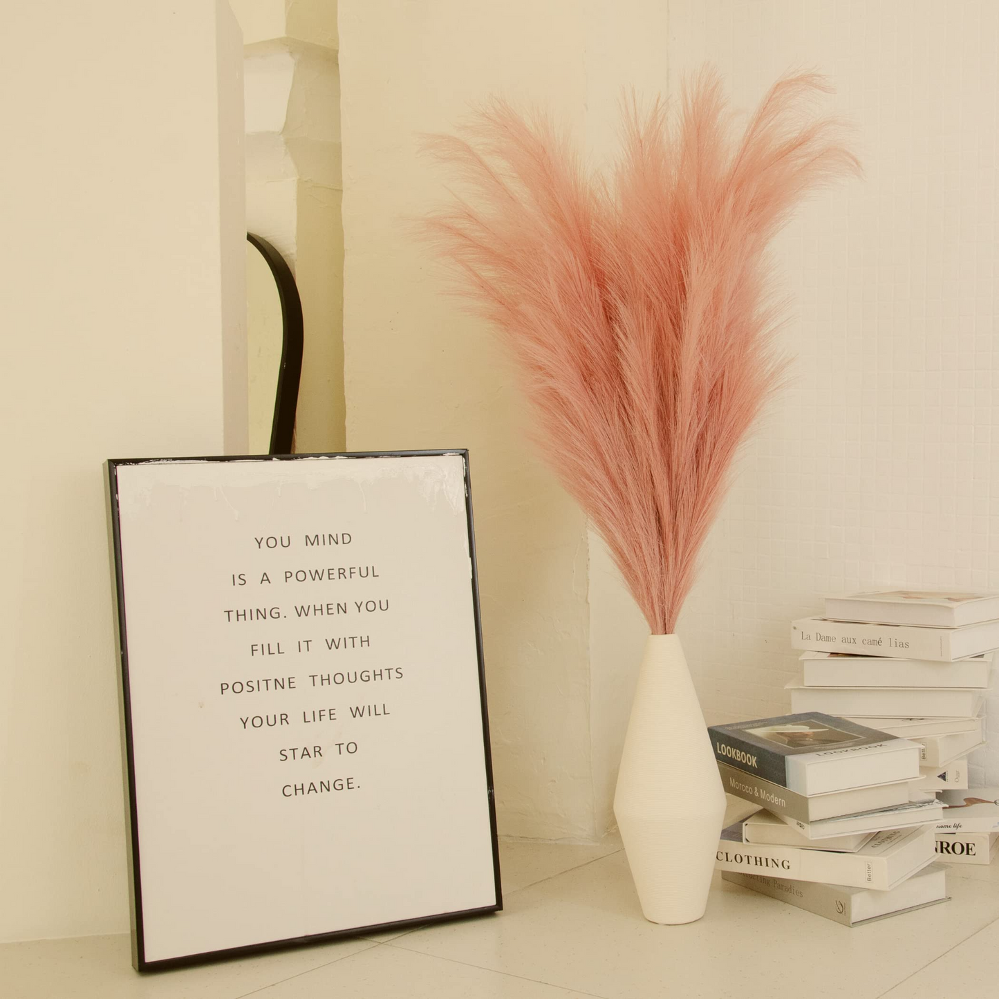 Large Faux Pampas Grass, 3 Pcs, 43'', Dusty Pink