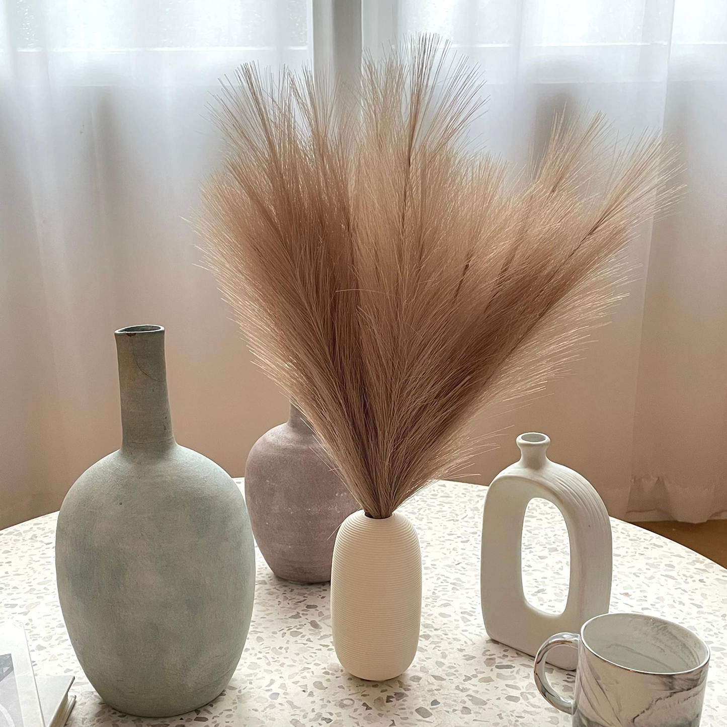 Vase Accent Faux Pampas Grass, 17'', 6 Pcs, Coffee Brown