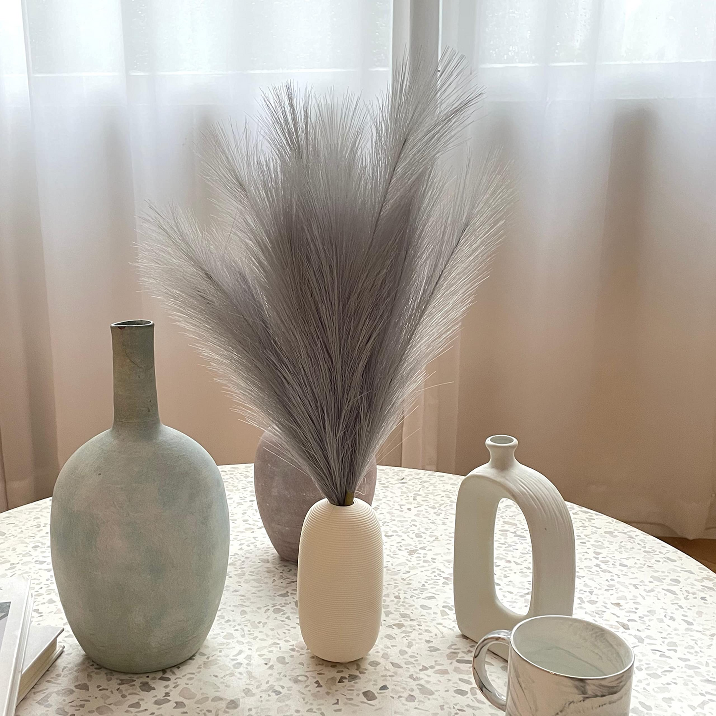 Vase Accent Faux Pampas Grass, 17'', 6 Pcs, Gray