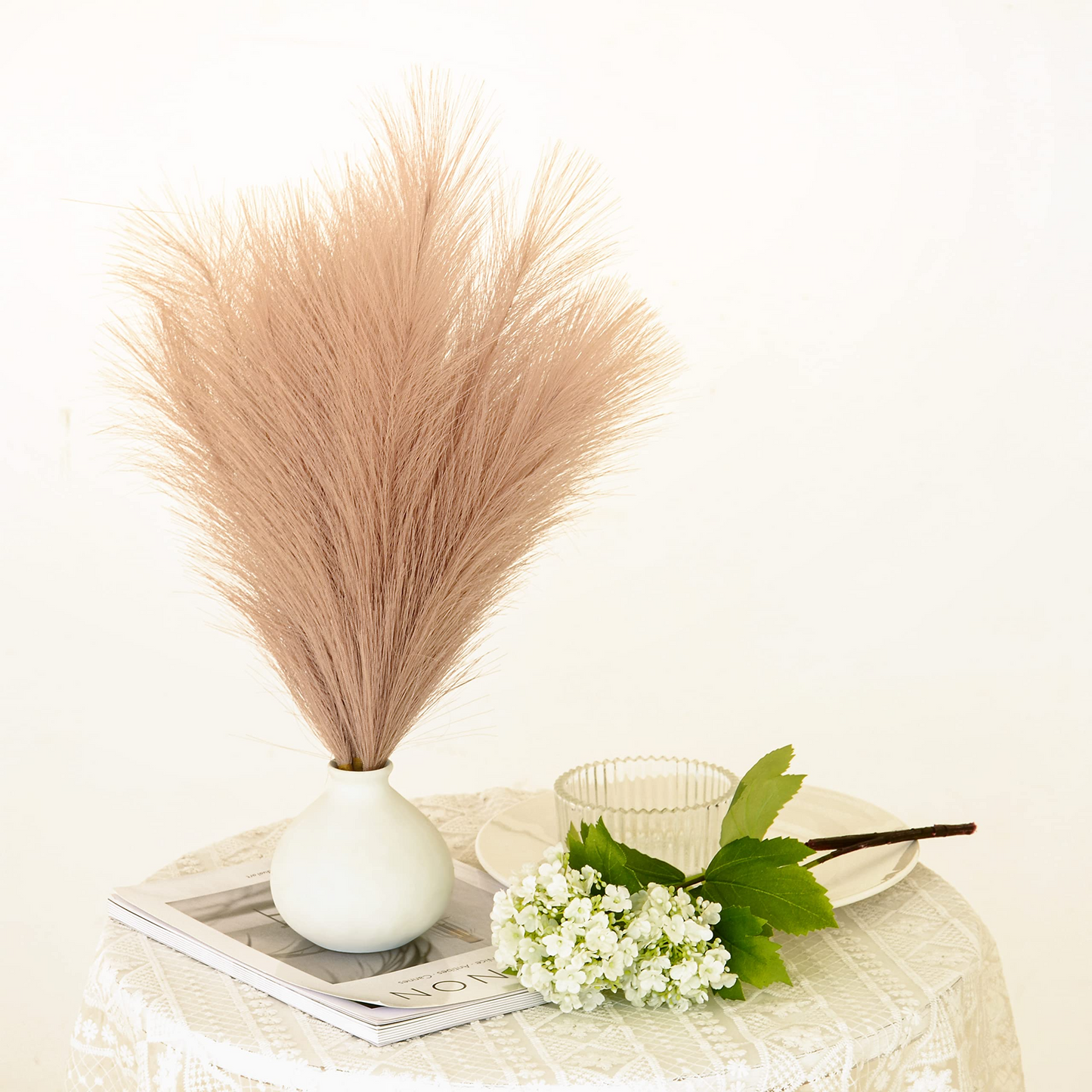 Vase Accent Faux Pampas Grass, 17'', 6 Pcs, Coffee Brown