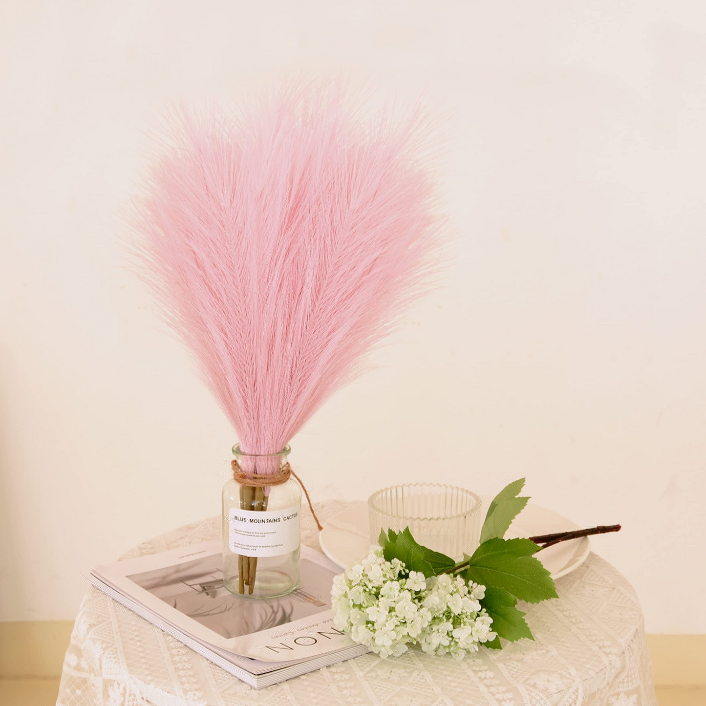 Vase Accent Faux Pampas Grass, 17'', 6 Pcs, Baby Pink