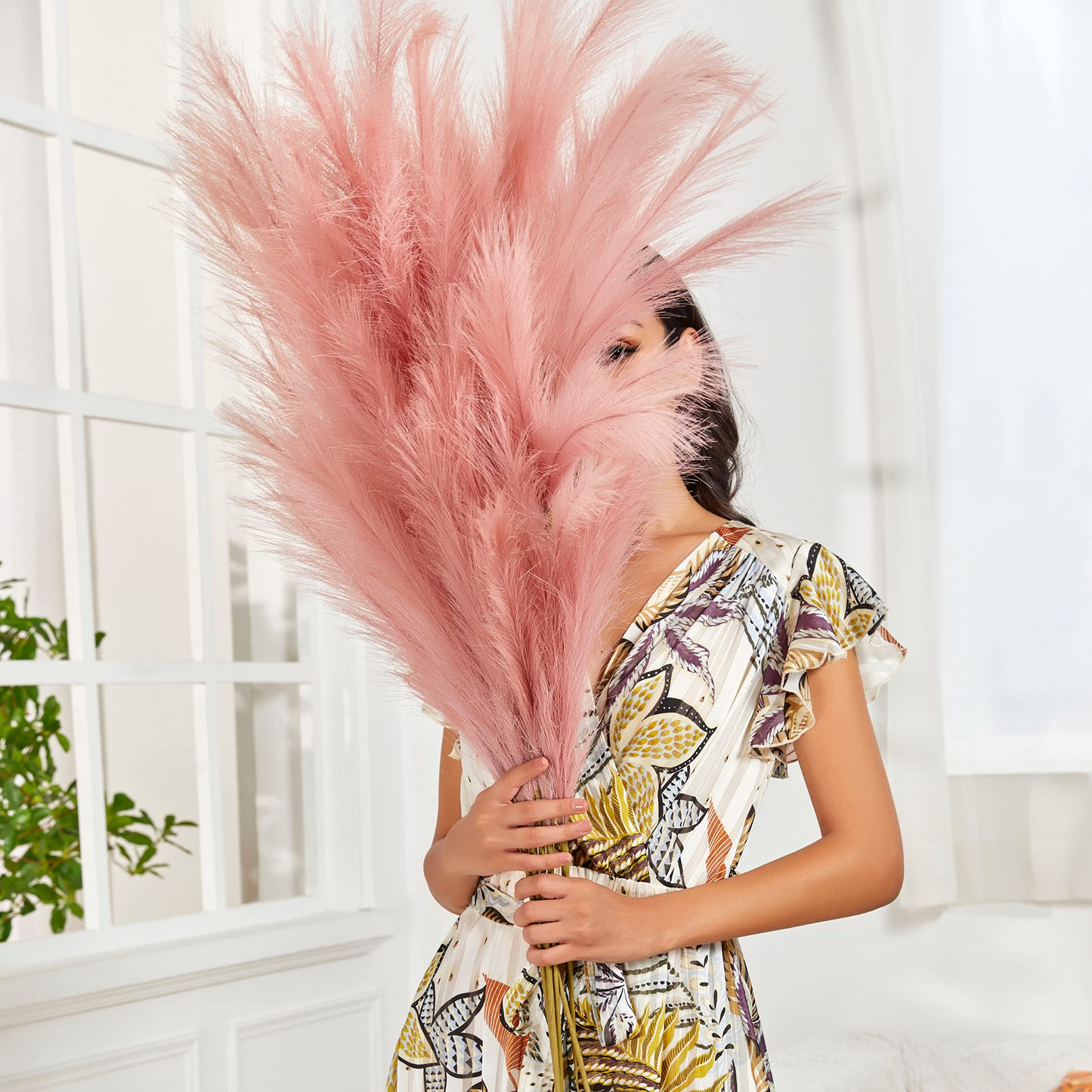 Large Faux Pampas Grass, 3 Pcs, 43'', Dusty Pink