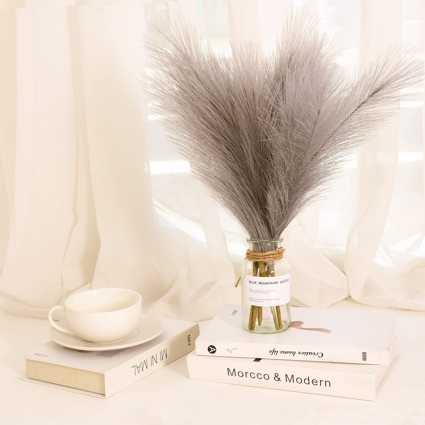 Vase Accent Faux Pampas Grass, 17'', 6 Pcs, Gray